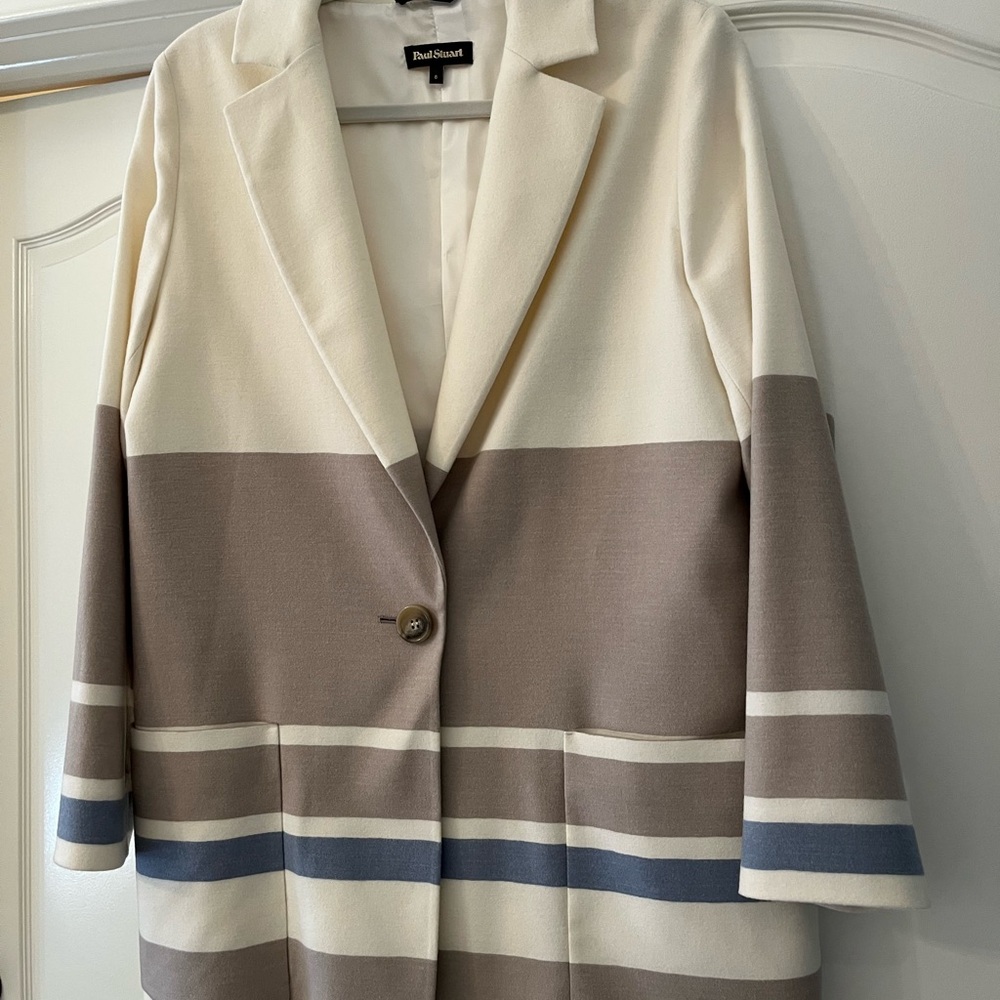 Paul Stuart Women's Cream and Taupe Striped Blazer